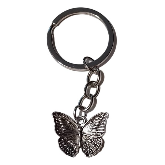 SILVER Butterfly Keychain Keyring BUTTERFLIES Link Butterfly Charm Pendant NEW - Picture 1 of 5